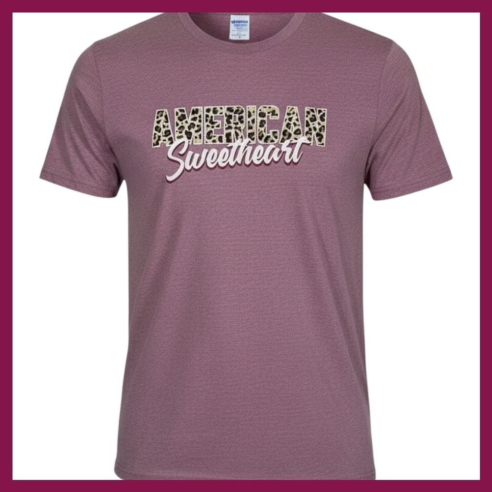 NWOT Pivotal Partners American Sweetheart Leopard Graphic Tee Mauve Purple Large